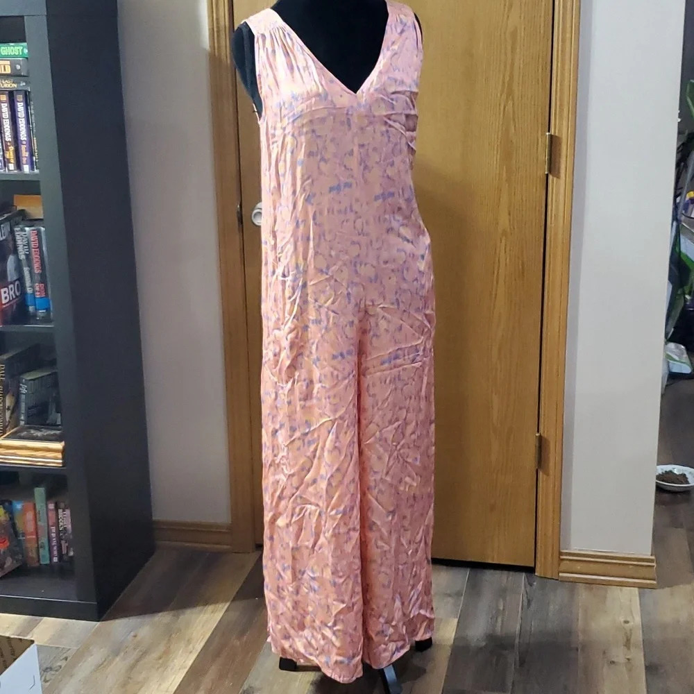 Anthropologie lightweight pastel abstract watercolor wide split leg romper